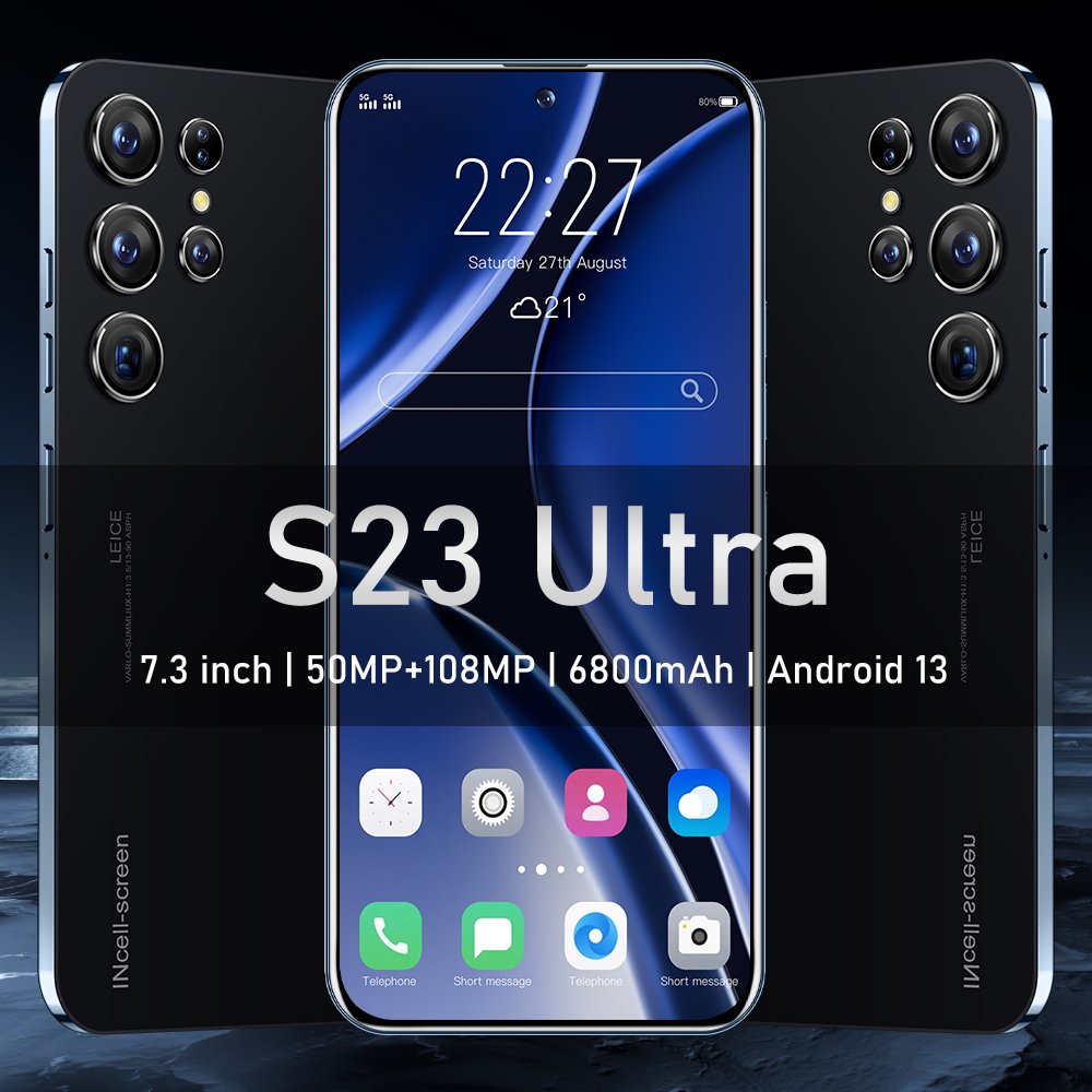 2023 New Original S23+ ultra global Unlock cell phone 3G 4G 5G Smartphone 7.3 inch Full display Cheap Big screen MobilePhones